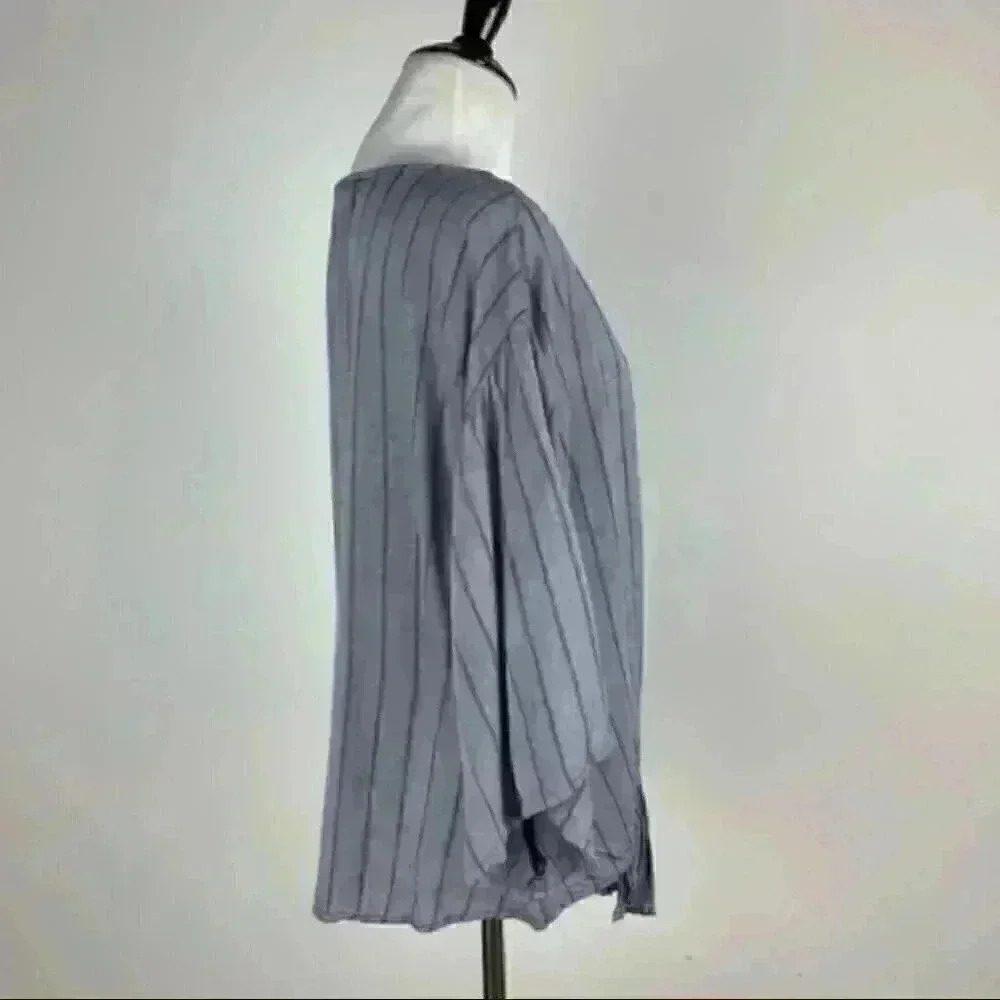 Blue rain Womens top size M blue striped v-neck boho peasant - Picture 3 of 10
